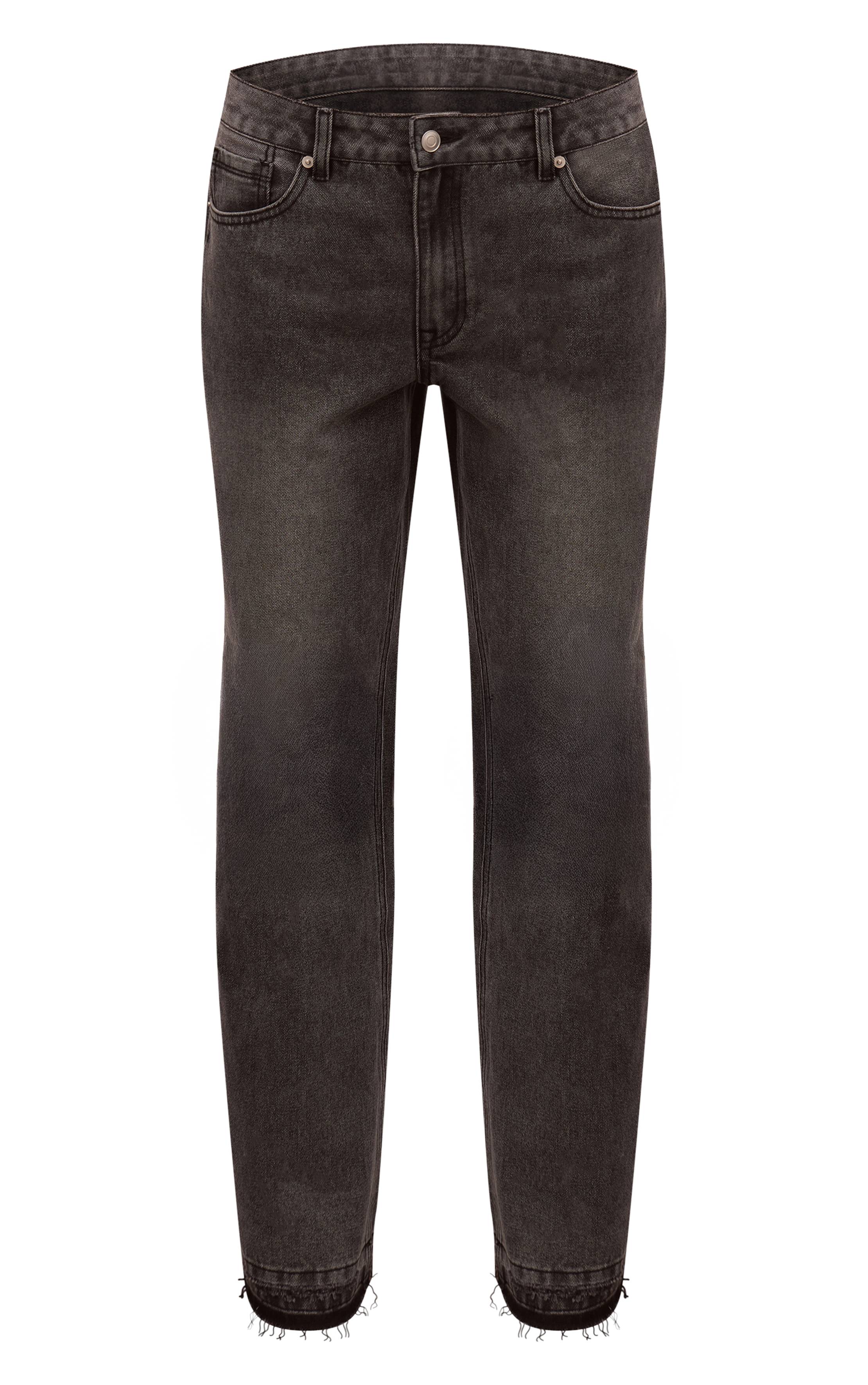 Gris Clair Jean Droit Bleu Moyen À Ourlet Brut