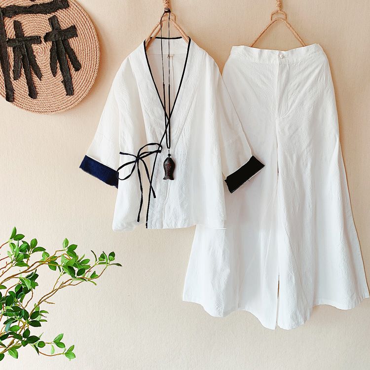 CosmoCorner - Traditionele Chinese wikkeltop met lange mouwen / Wijde broek