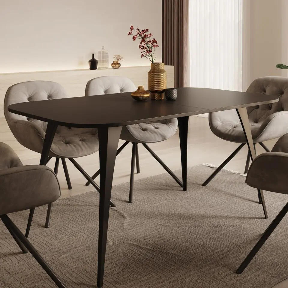 Meubella - Eetkamertafel Flix - Zwart - 160 cm - Uitschuifbaar