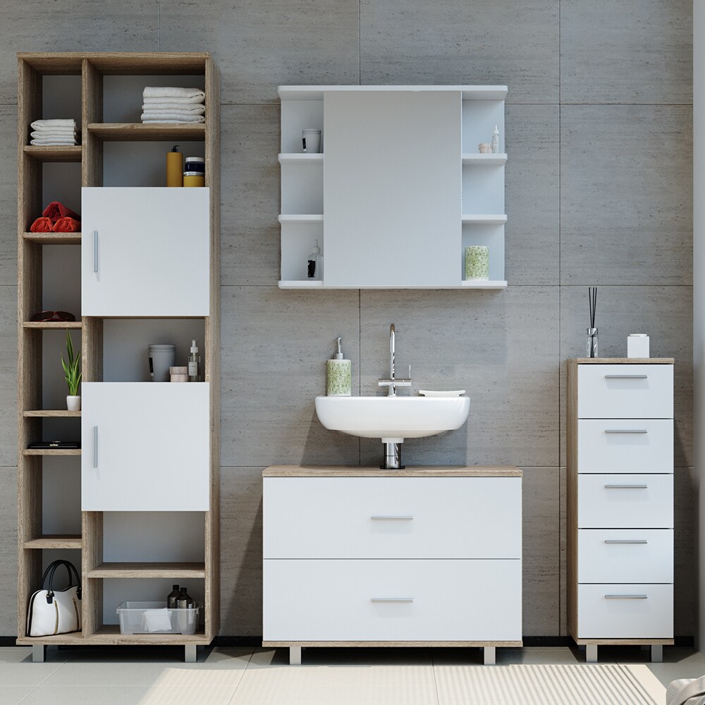 VICCO Badmöbel Set ILIAS Weiß Eiche Spiegel Kommode Unterschrank Badschrank