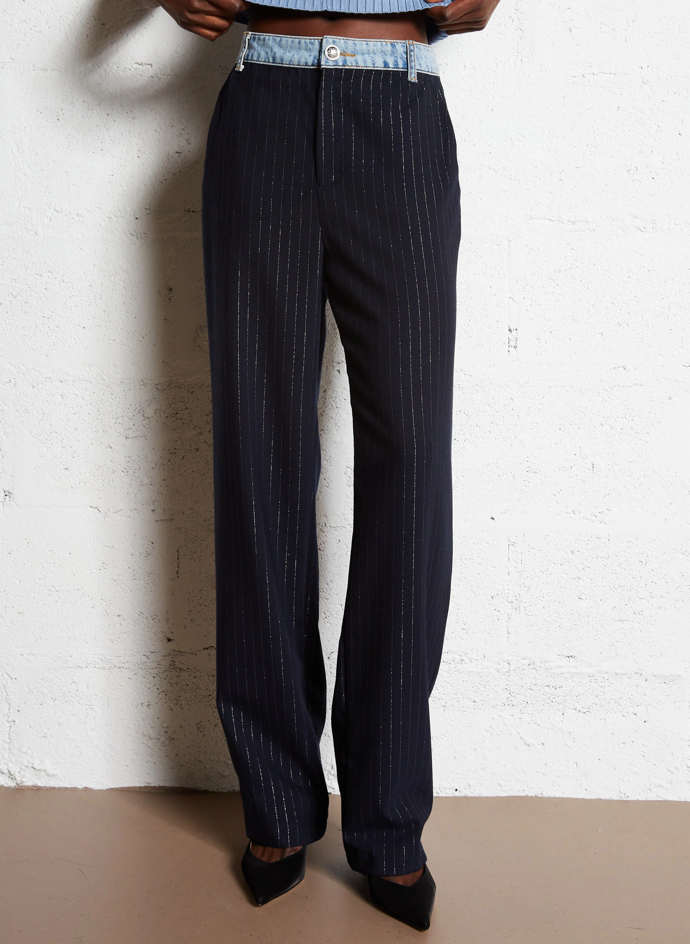 Pantalon droit rayé | Bleu