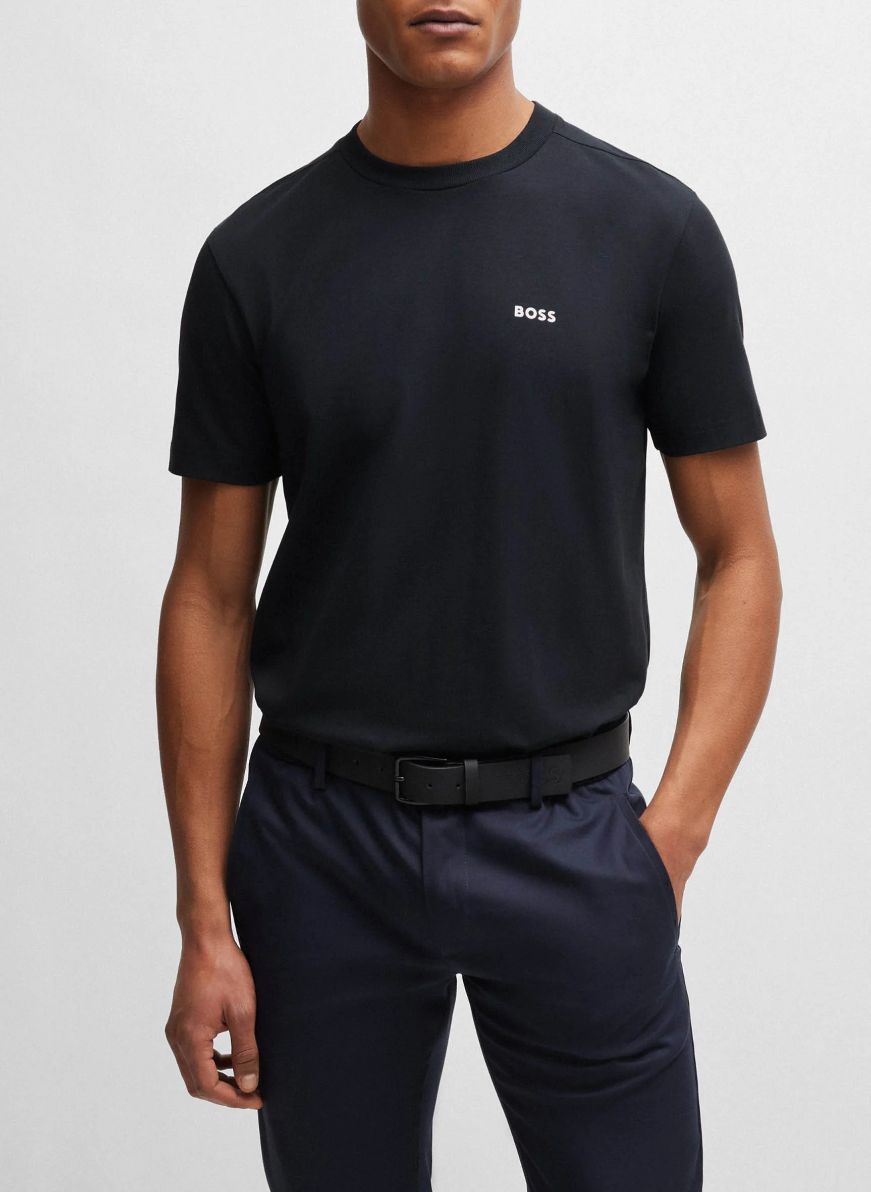 Tee-shirt col rond en coton mélangé | Bleu