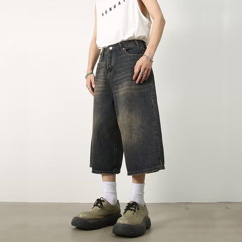 Nataro - Hoge taille gewassen wijde denim shorts