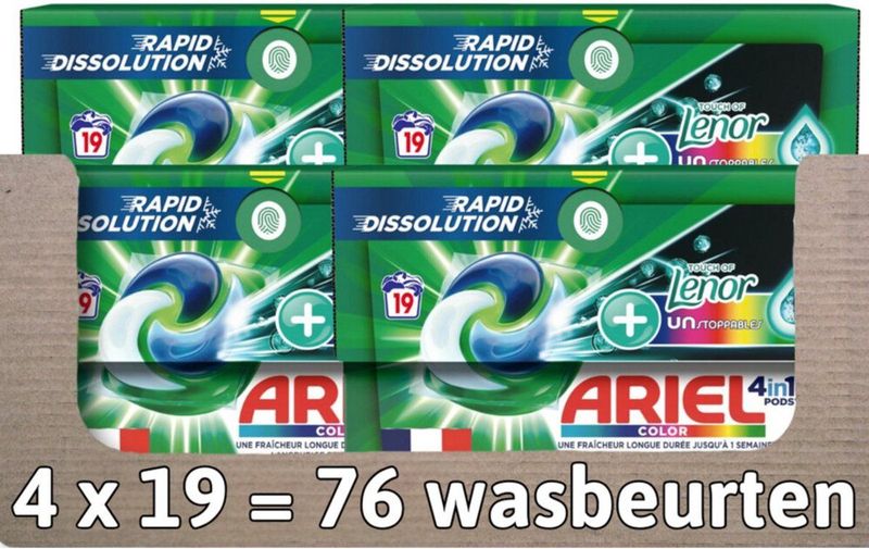 Ariel - 4in1 Wasmiddel Pods - Color - 19 Stuks - Met Lenor Unstoppables