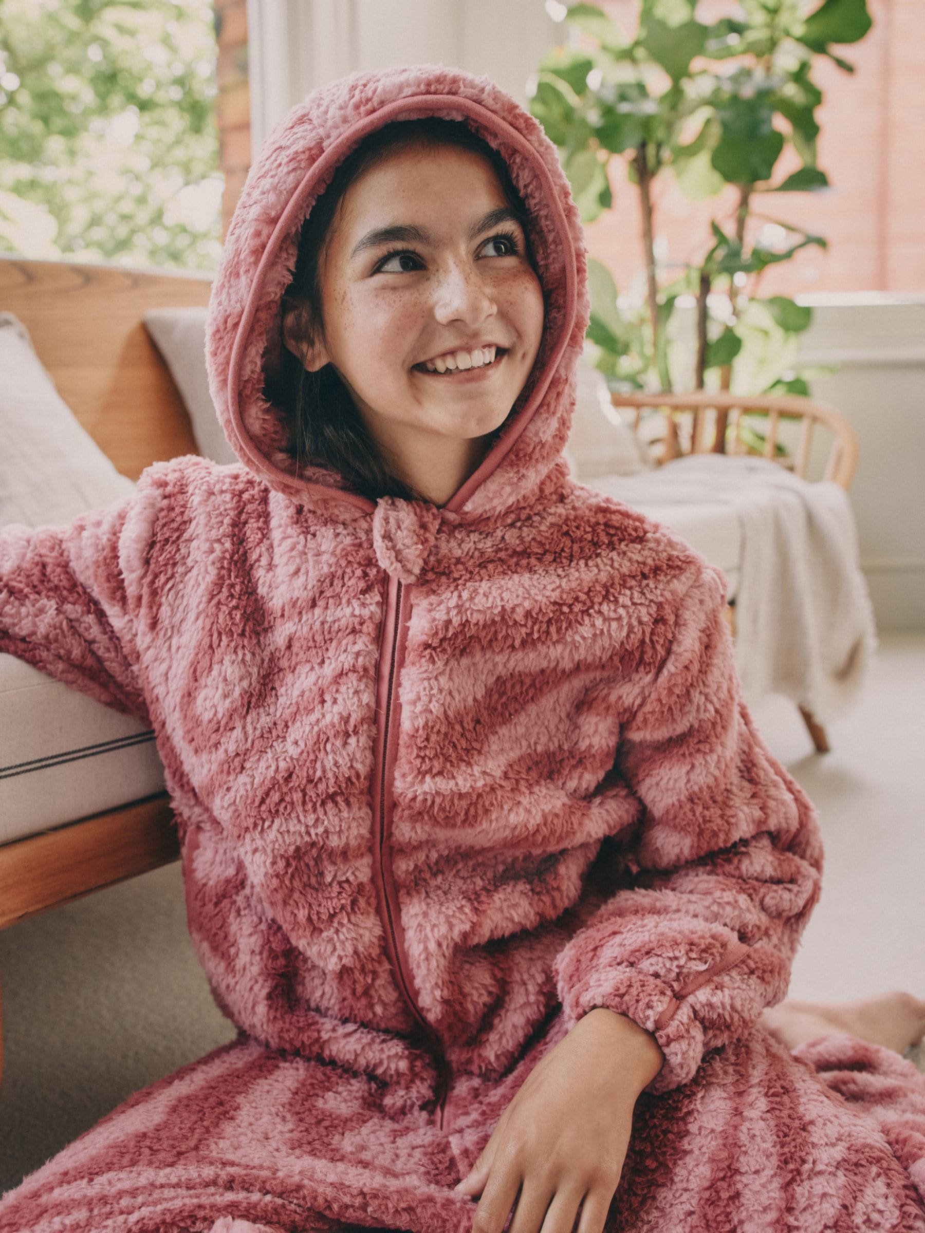 Roze met zebraprint - Fleece All-In-One (1,5 - 16 jr)