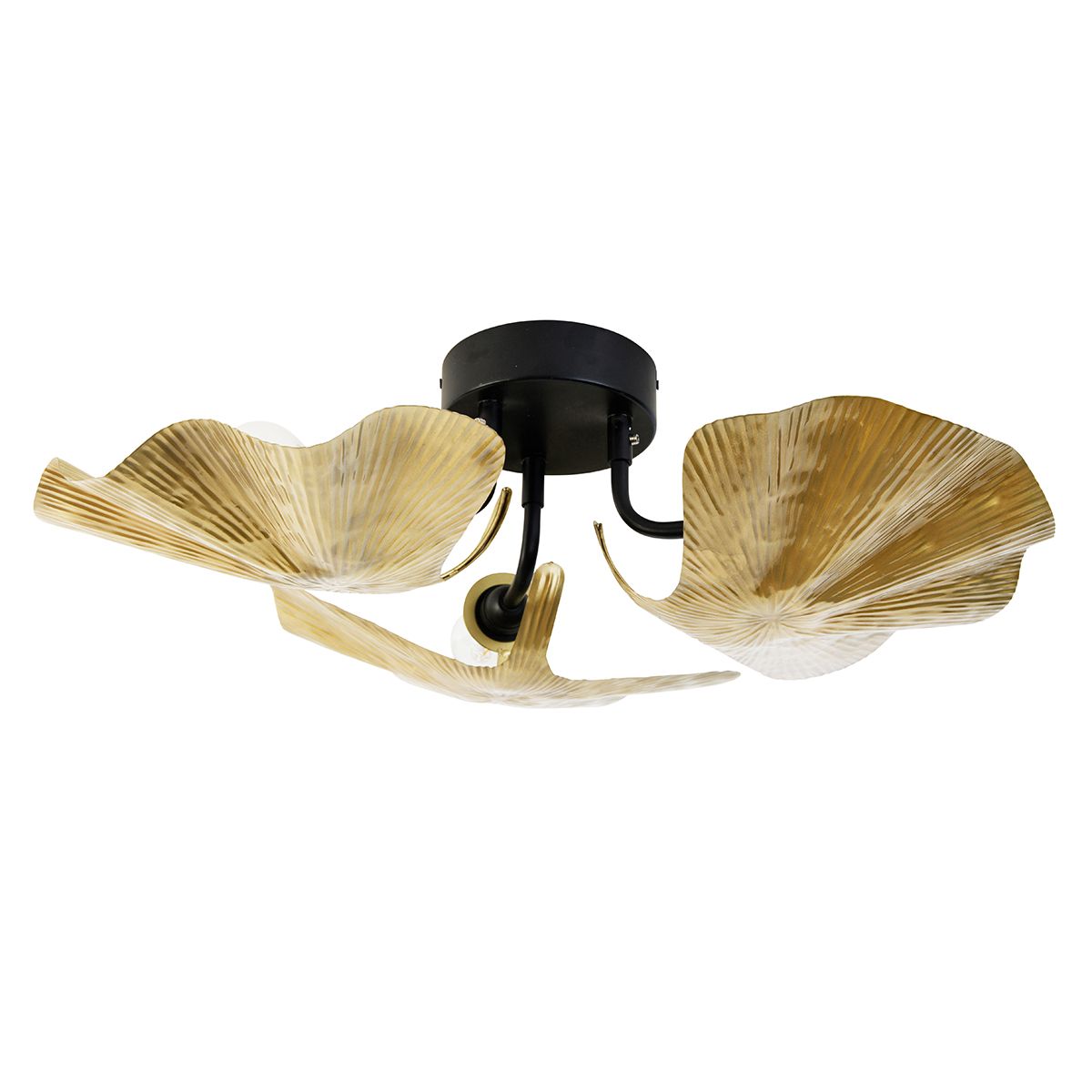 Oosterse plafondlamp messing met zwart 3-lichts - Louka