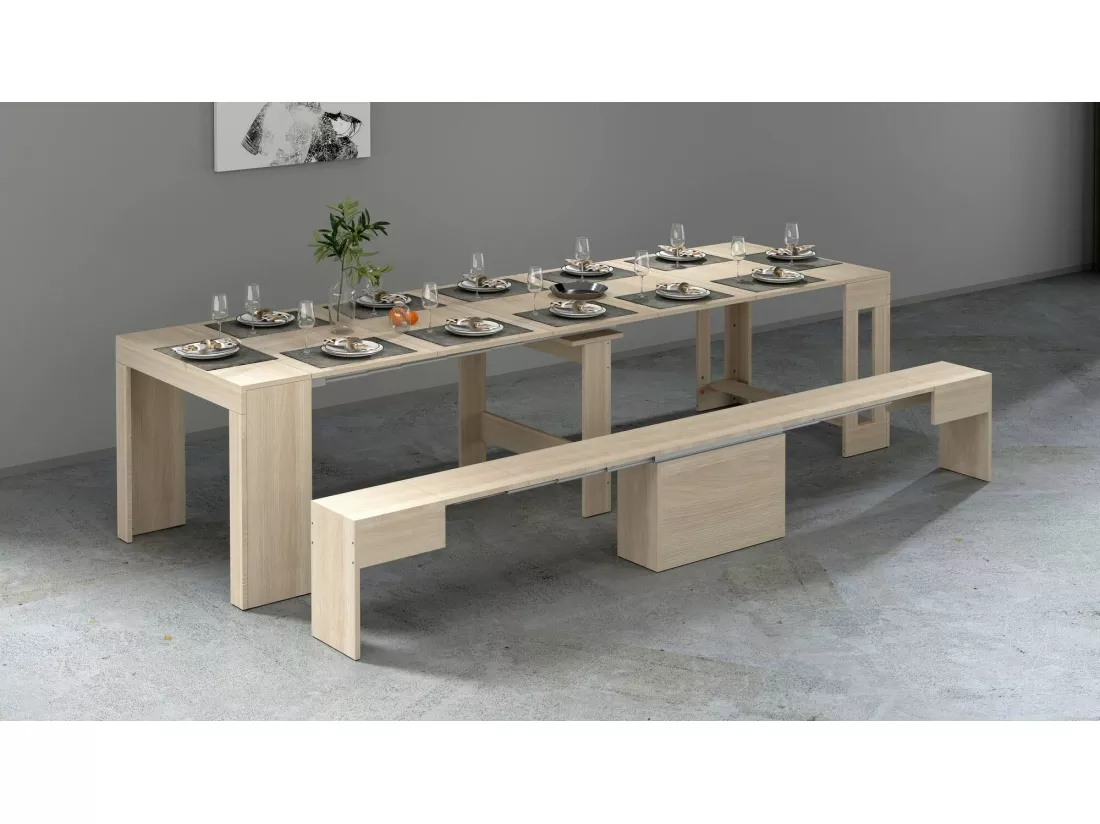 Banc Dollocol, Siège pour table à manger, Banc simple extensible, 290x25h45 cm, Olmo