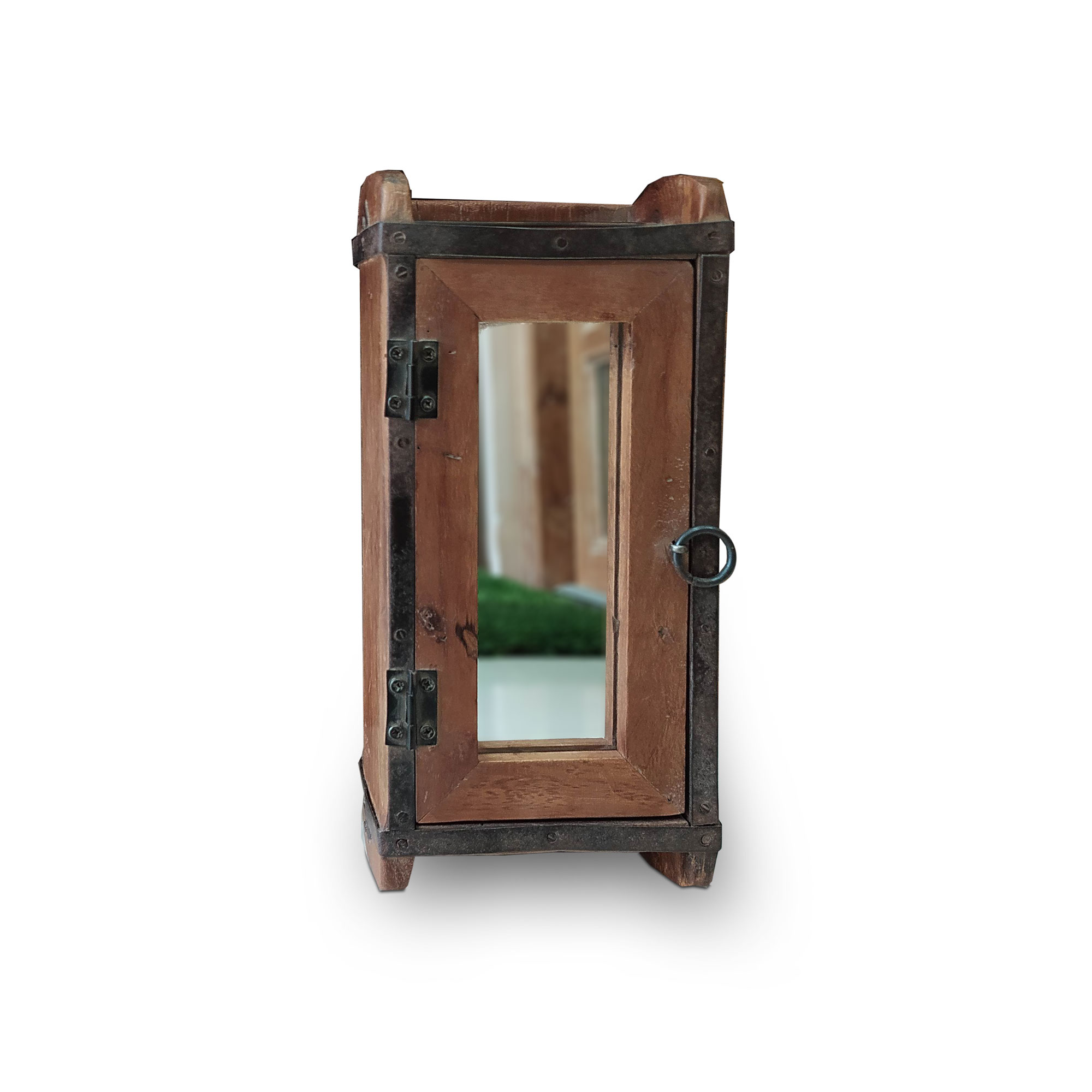 Alte Backsteinform aus Holz mit Spiegeltür, H 32 cm, L 9 cm, B 14 cm von fischer's lagerhaus