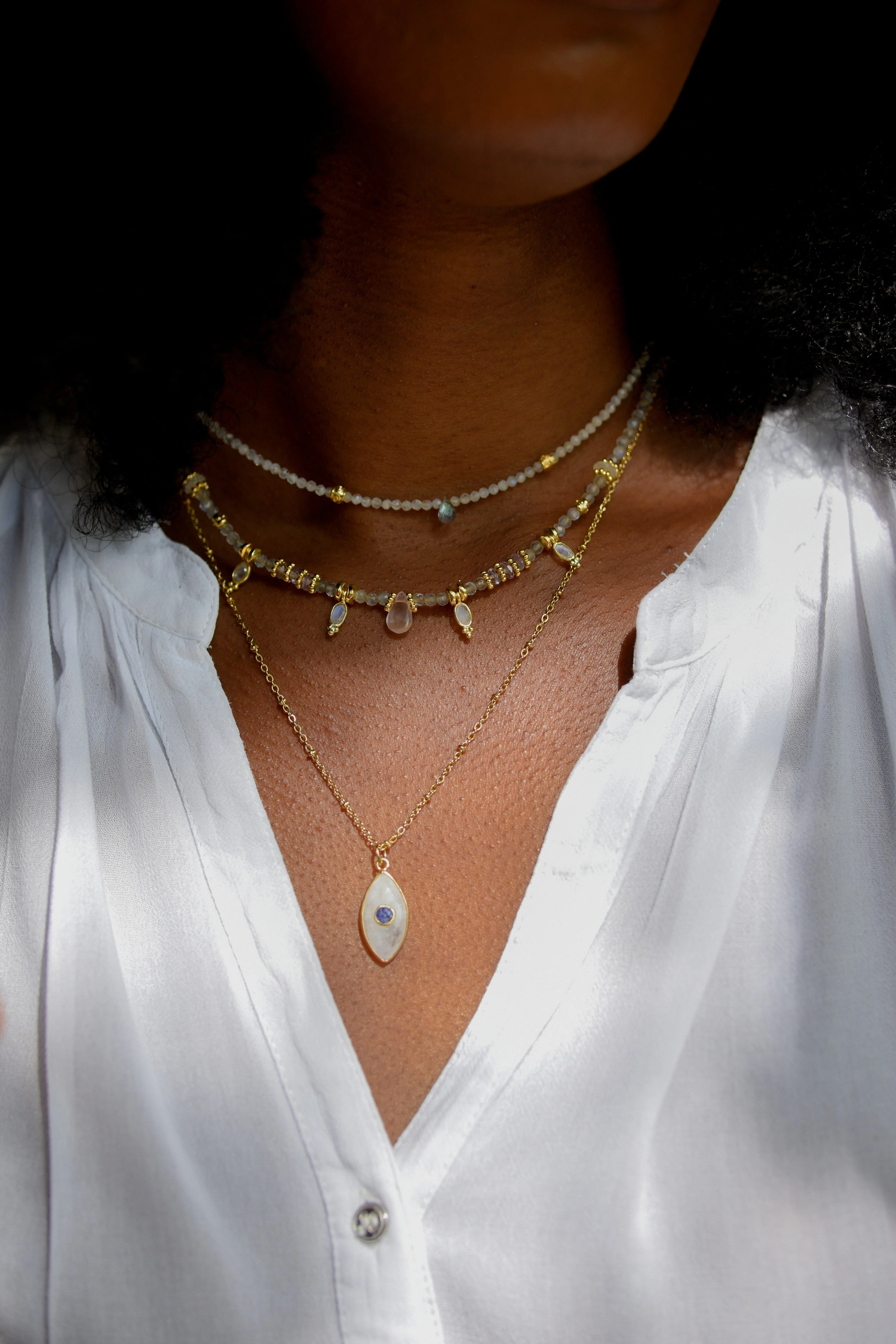 ALINIA - Collier pierre de lune | Blanc