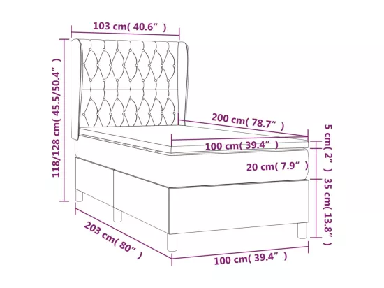 Sommier à lattes de lit avec matelas Gris foncé 100x200 cm