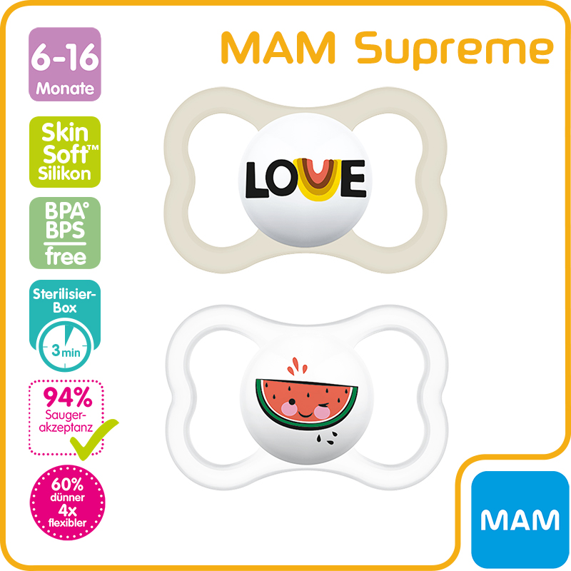MAM Supreme Nuggi Silikon 6-16 Monate 2 Stk