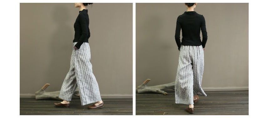 Supernova - Gestreepte cropped broek met wijde pijpen en middelhoge taille