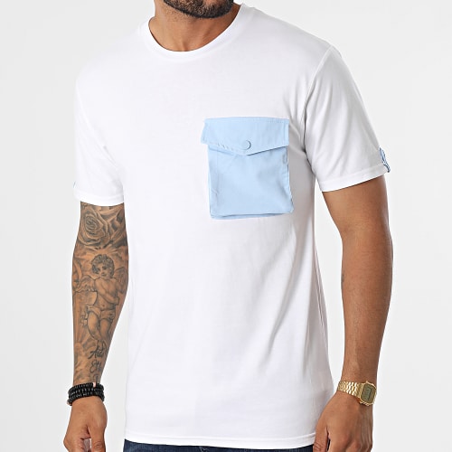 Tee Shirt Poche T8814 Blanc Bleu Clair