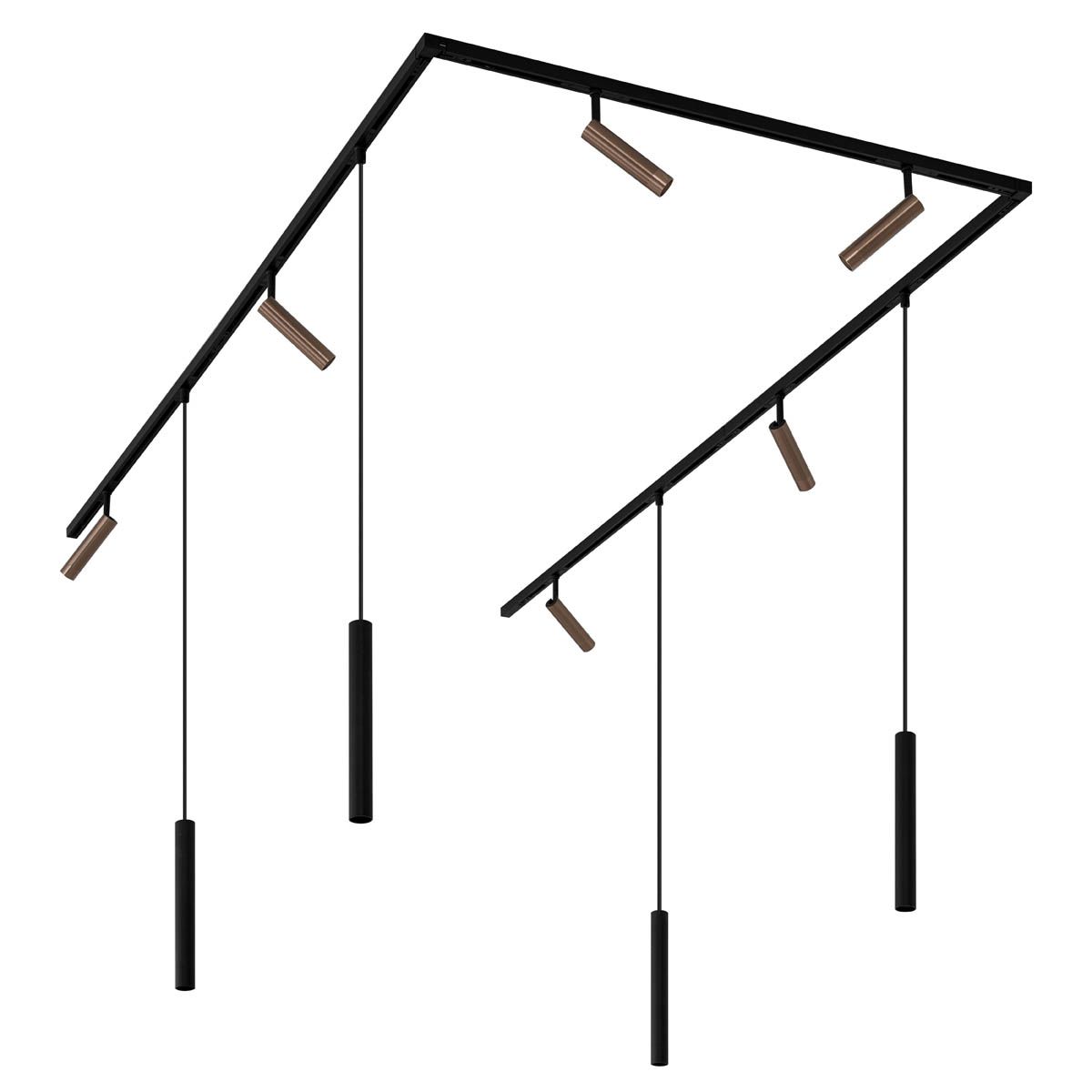 Modern railsysteem met 6 spots en 4 hanglampen donker brons 1-fase - Slimline Uzzy Keno