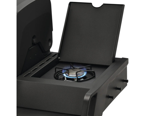 Enders Monroe Pro 4 SIK Turbo Shadow gasbarbecue in grafietgrijs met 4 branders, inclusief dekselthermometer, vetopvangbak, grillrooster, krachtige warmtezone, zijplank en warmhoudrek. Grillrooster: geëmailleerd gietijzer.