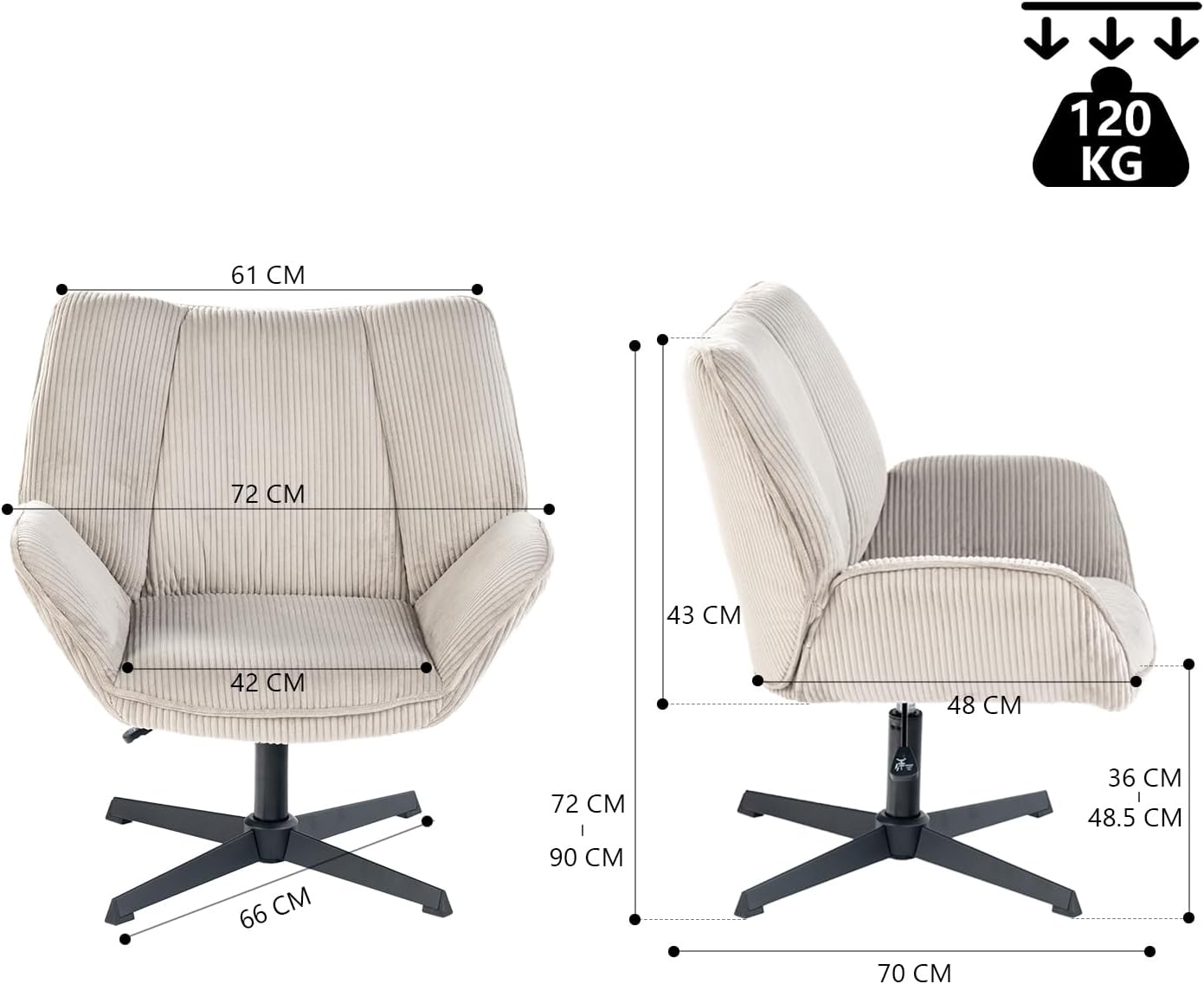 MEUBLE Cosy Sessel Lehnstühle Lounge Einzelsofa mit Armlehnen höhenverstellbar Relaxsessel 360° Drehbar Polsterstuhl für Wohnzimmer Schlafzimmer Vanity, Cordstoff, Taupe