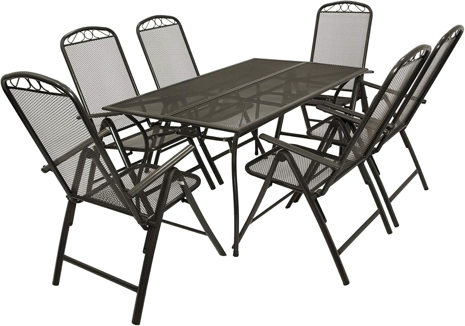 DEGAMO Gartengarnitur Classic 7-teilig, 6X Hochlehner und 1x Tisch, Streckmetall anthrazit