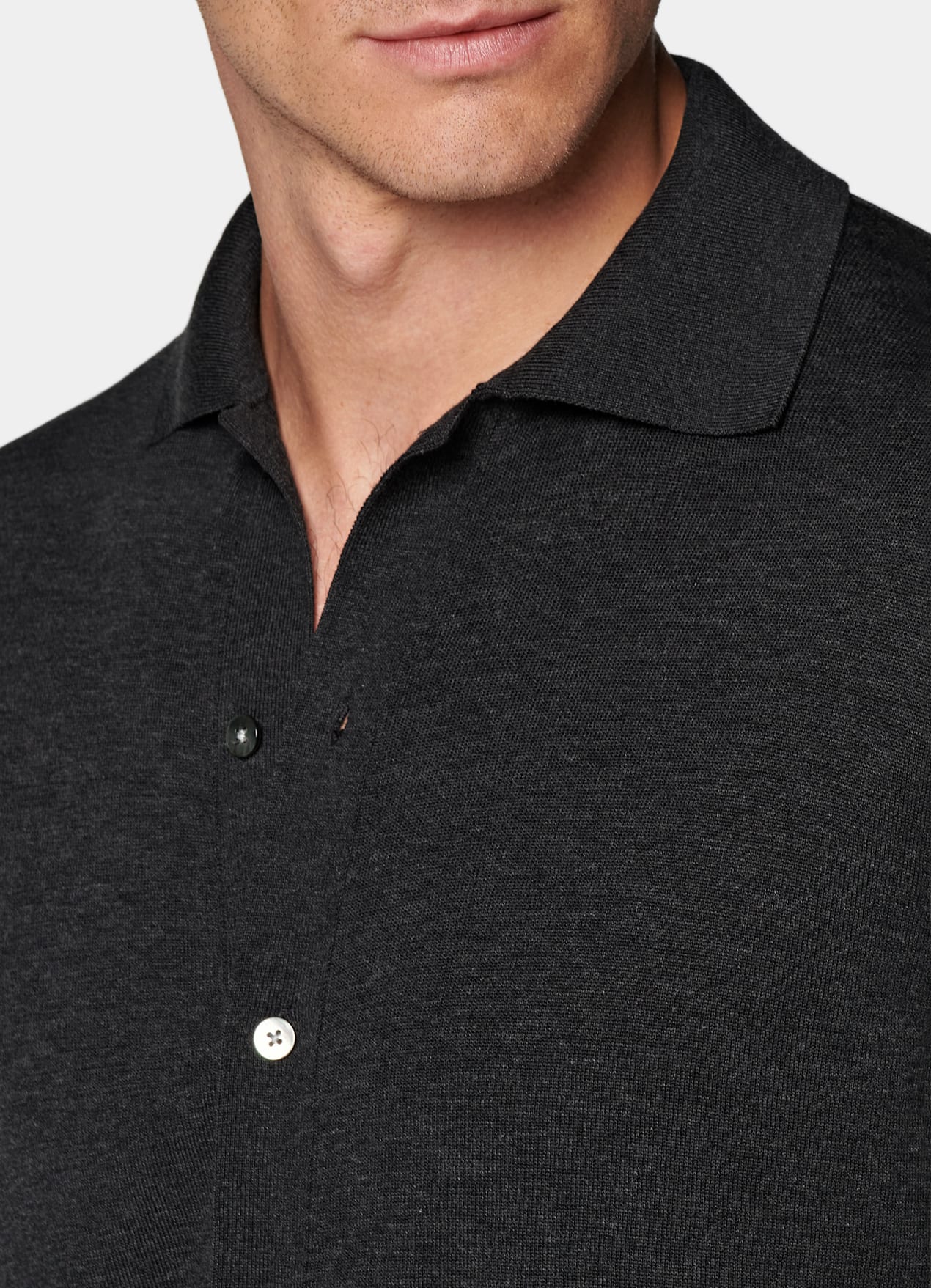 Cardigan col polo à manches longues gris foncé