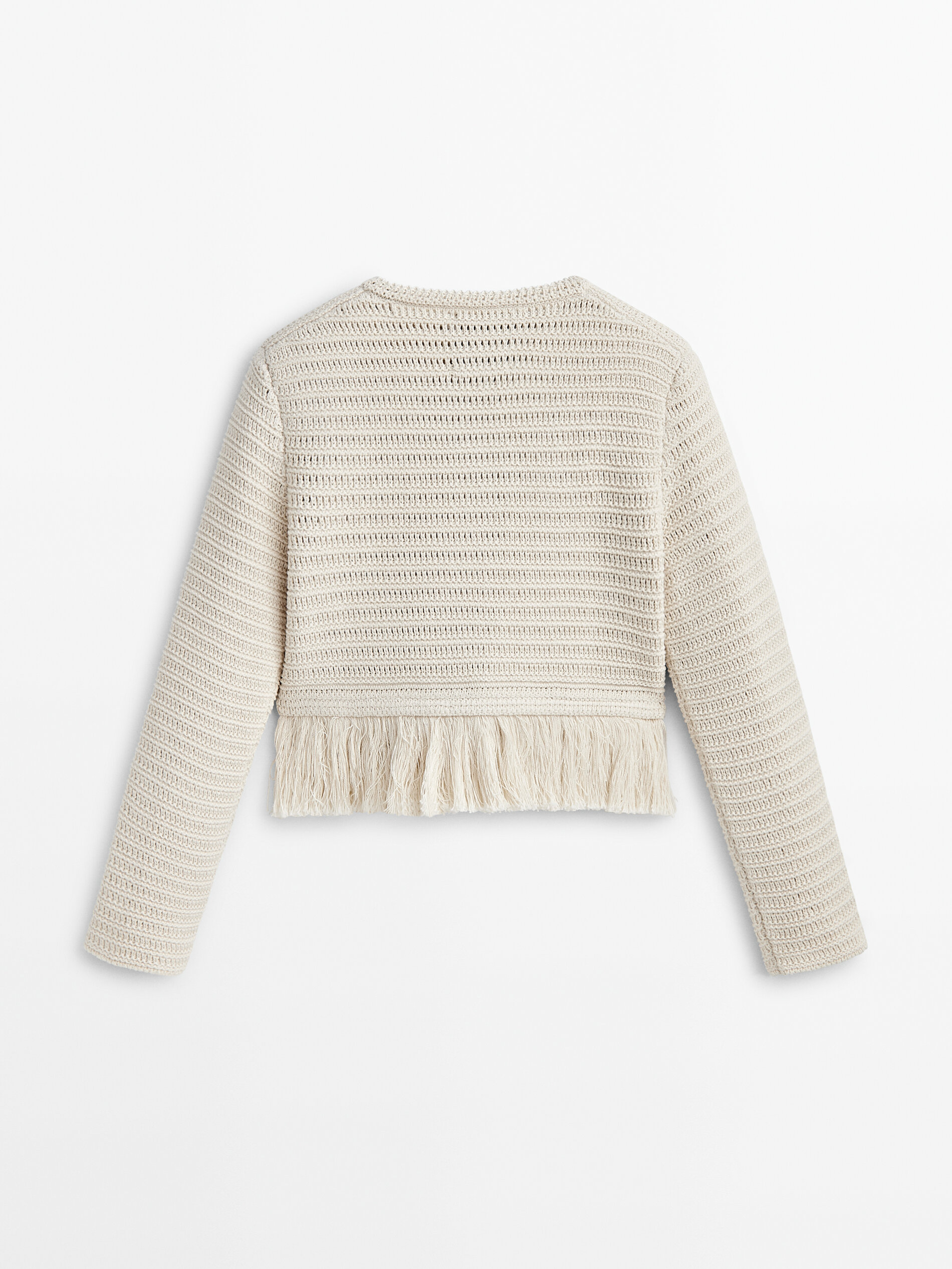 Cárdigan punto crochê flecos -Studio - BEIGE