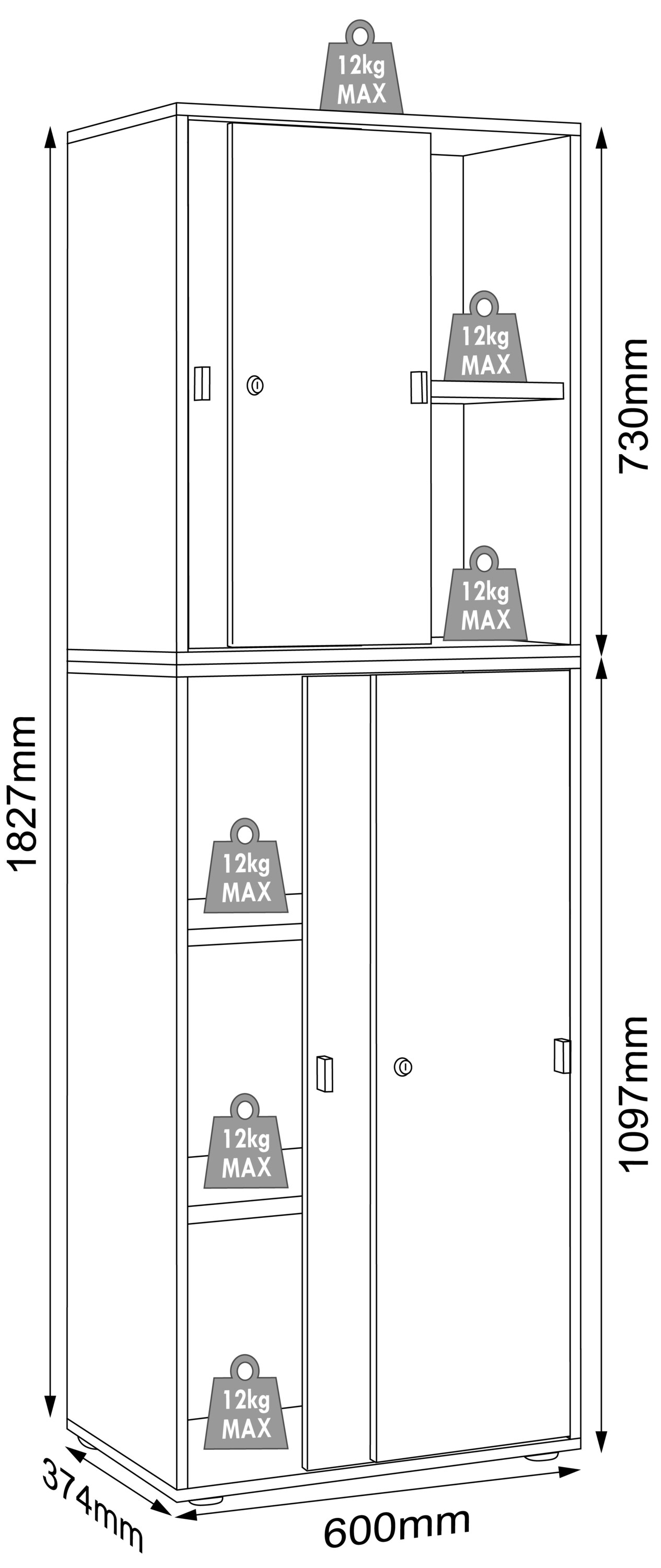 VCM Holz Büroschrank Ordner Aktenschrank Büromöbel Schrank Salia 5-fach Breite 60 cm Schiebetüren