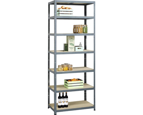 Zware stellingkast Strong Tower L grijs 222x90x45 cm 7 houten planken draagvermogen 1400 kg