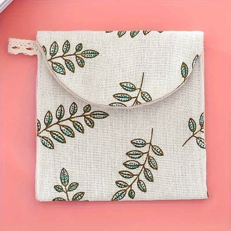 (12x12cm) Leinen Hygieneartikel Organizer Aufbewahrungs Necessaire für Binden / Slipeinlagen / Tampons - Beige