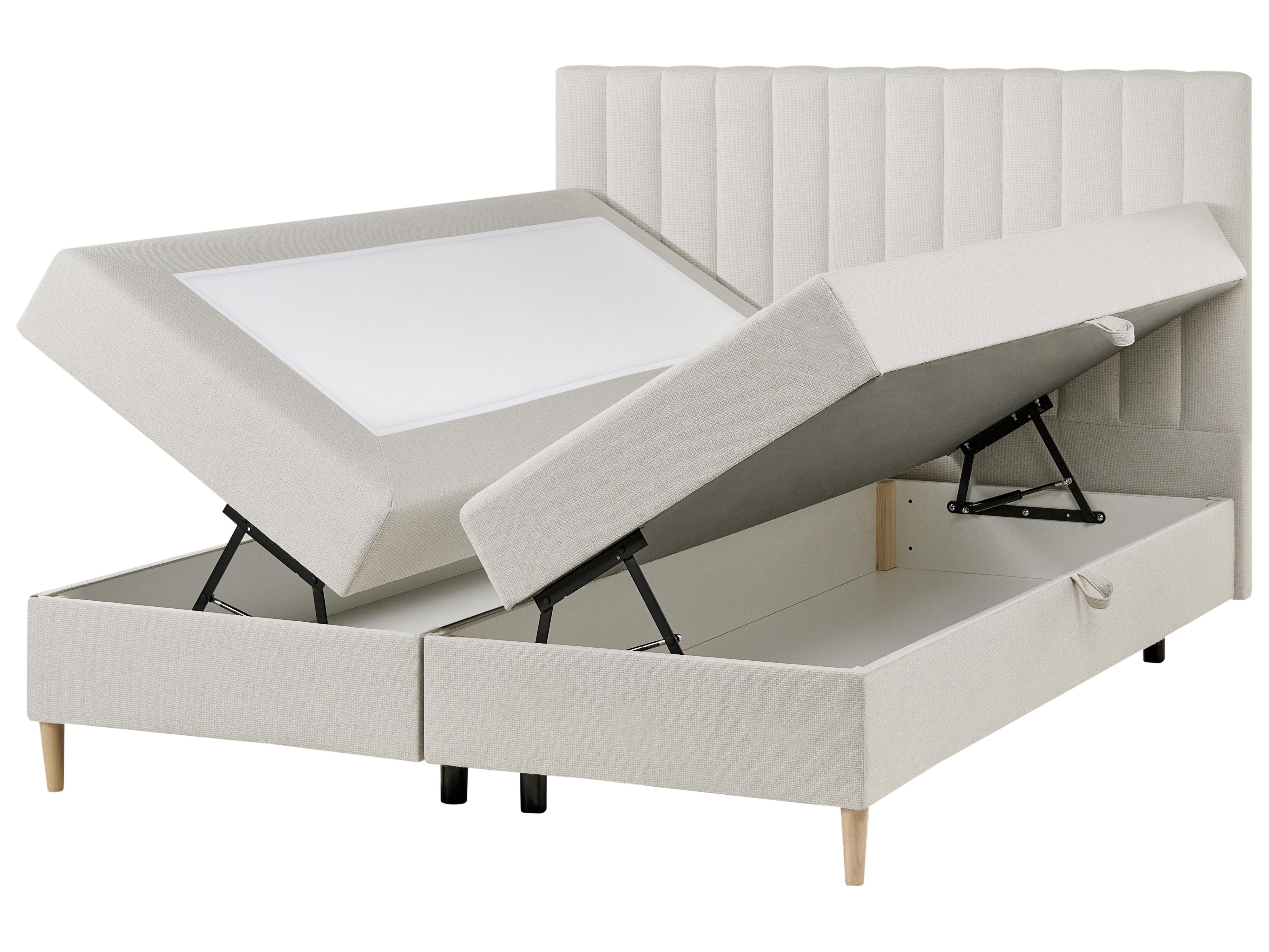 Boxspring met opbergruimte Stof OFFICER 160 x 200 cm Gebroken wit