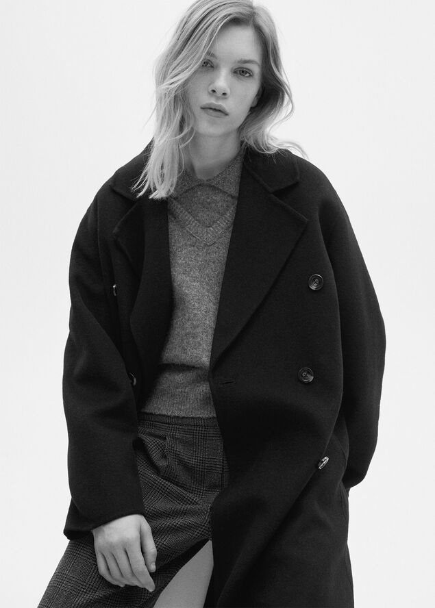MANGO Handmade oversized wool coat Black