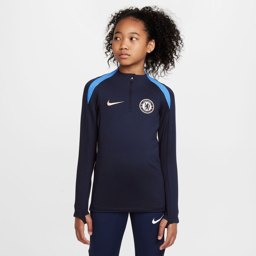 Chelsea Maillot d'Entraînement Dri-FIT Strike Drill - Bleu Foncé/Orange Enfant