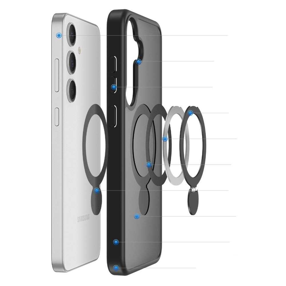 Samsung Galaxy S25 Hybrid Hardcase Hülle   TPU Bumper   Kickstand Aufsteller MagSafe-Modul - Schwarz