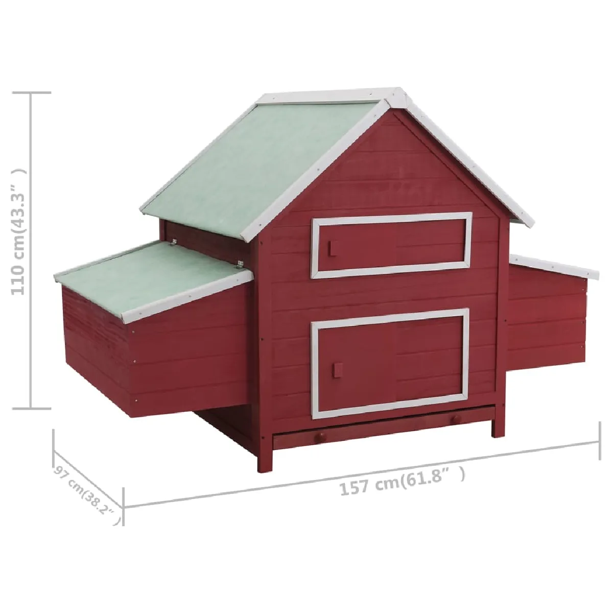 vidaXL Poulailler - Rouge Bois 157x97x110 cm