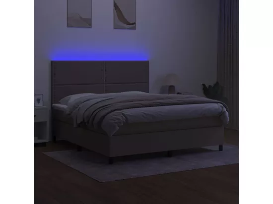 Sommier tapissier avec matelas et LED Taupe 180x200 cm Tissu