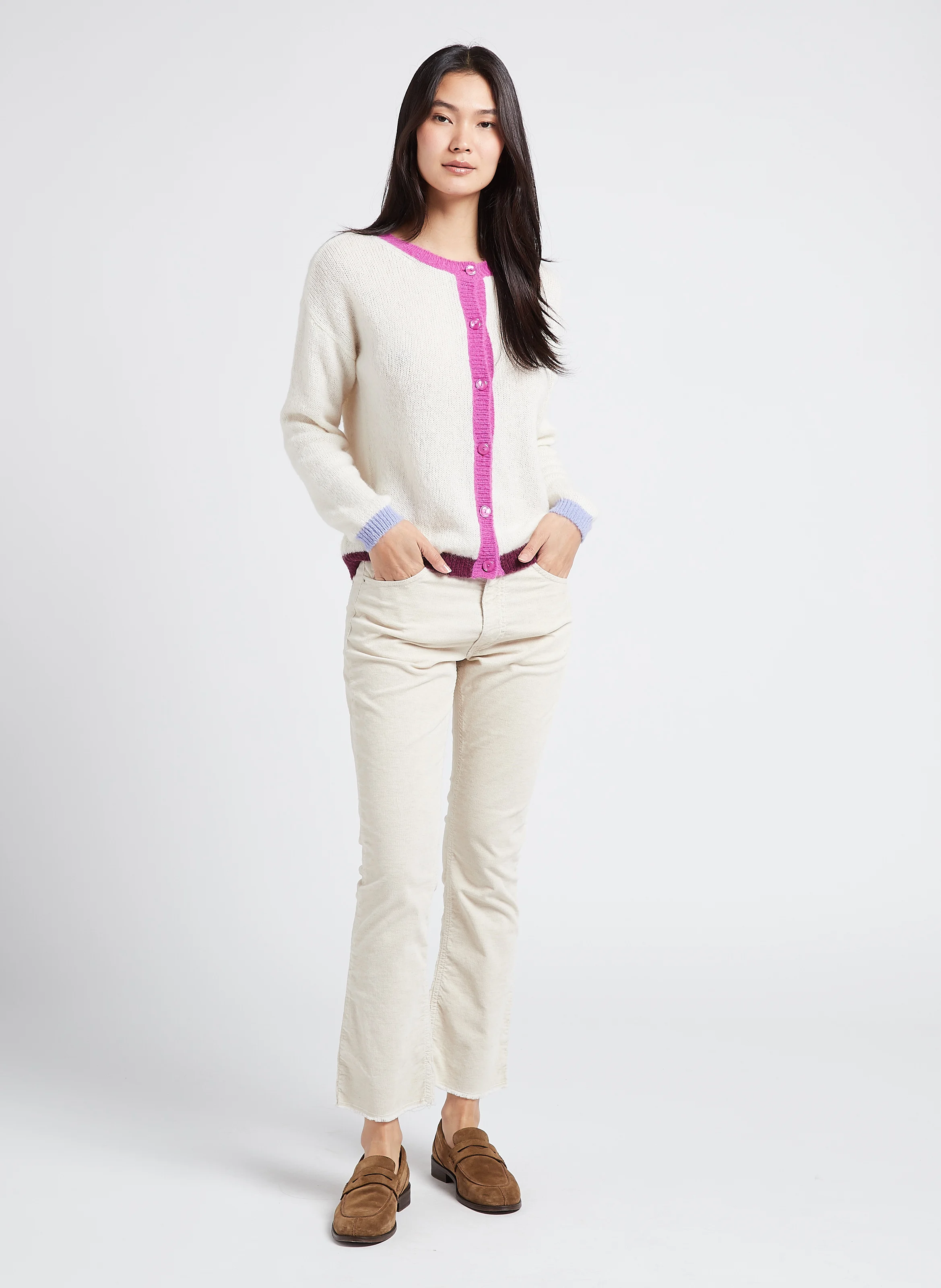 CARA - Jean bootcut cropped en coton mélangé | Blanc