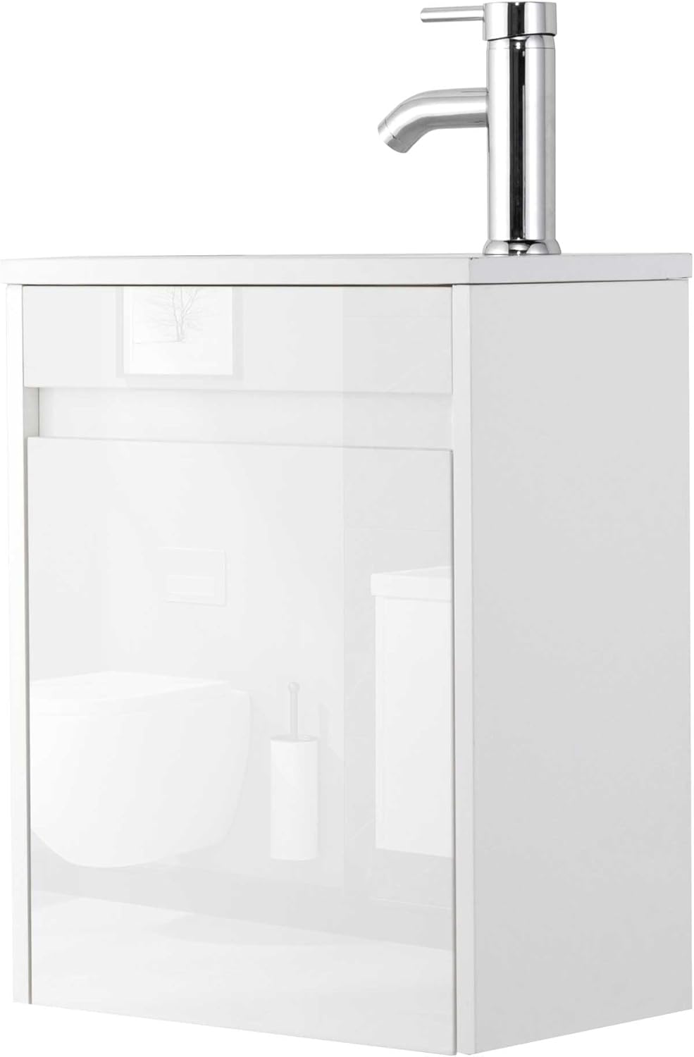 UEV Waschtisch mit Unterschrank 40,6cm, Gäste-WC Waschtisch, Waschbecken mit Unterschrank, Waschtischunterschrank hängend, Waschplatz, Badmöbel Set für Badezimmer,Weiß