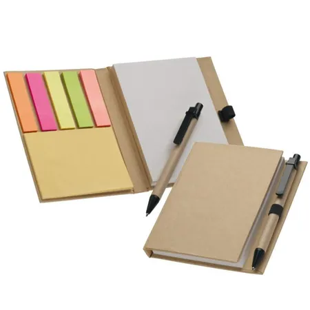 Easy Gifts Notizbuch mit 200 Blankoseiten + Haftnotizen + Markierstreifen + Kugelschreiber
