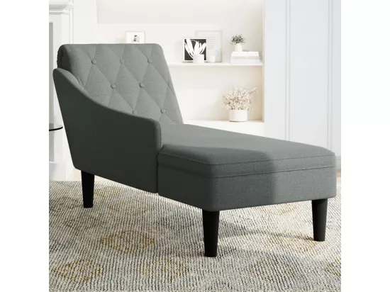 Fauteuil long avec coussin et accoudoir droit gris foncé tissu