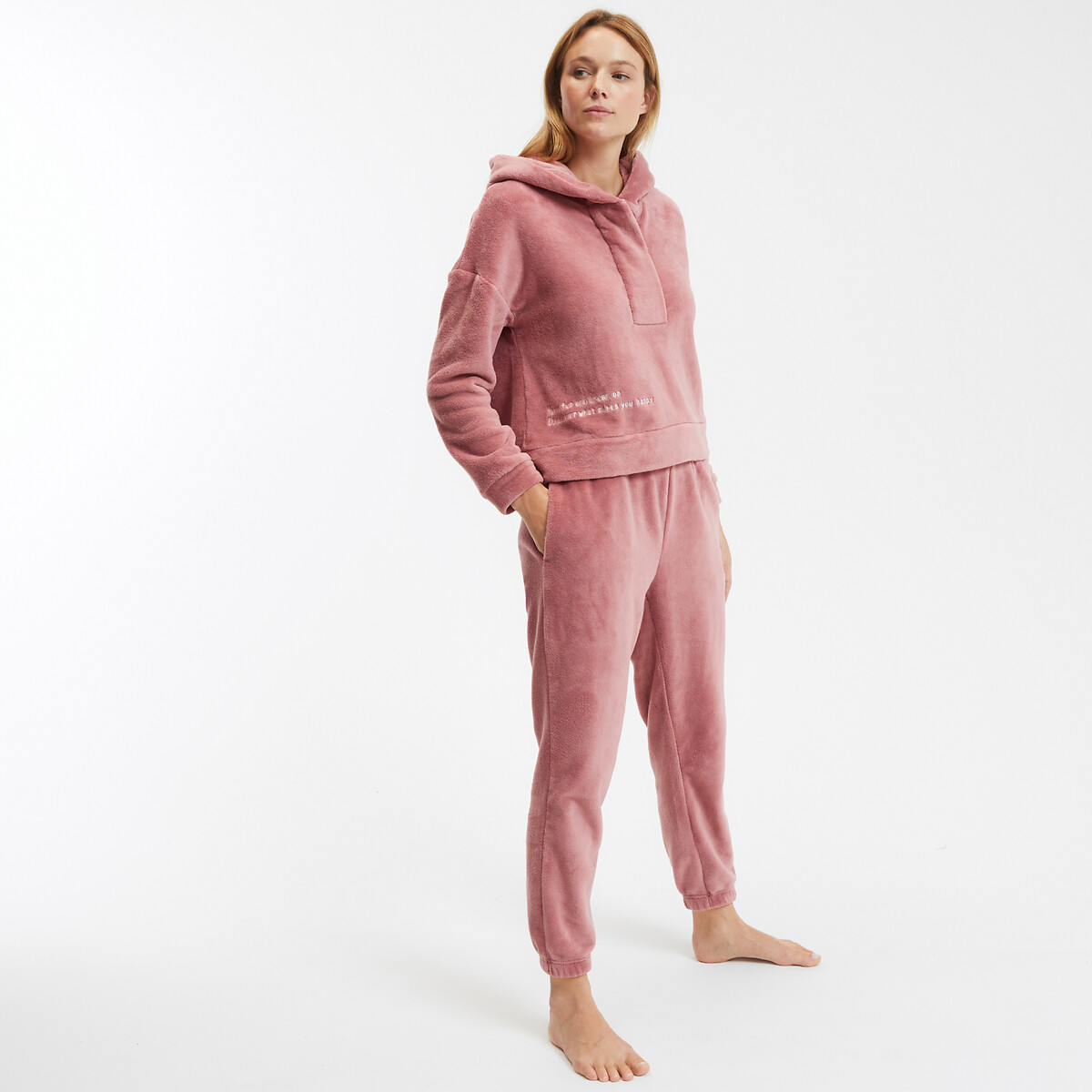 SO'HOME<br>Pijama de lã polar com capuz e fechamento por botões