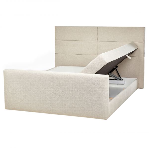 Beliani Cama de Casal Continental Estofada em Tecido Creme 160 x 200 cm com Cabeceira e Colchão de Estilo Contemporâneo