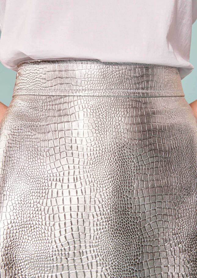 Jupe Jainaargentée en cuir effet croco