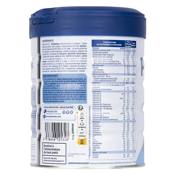 Leite Physiolac Etapa 2 para bebês de 6 a 12 meses, 800g