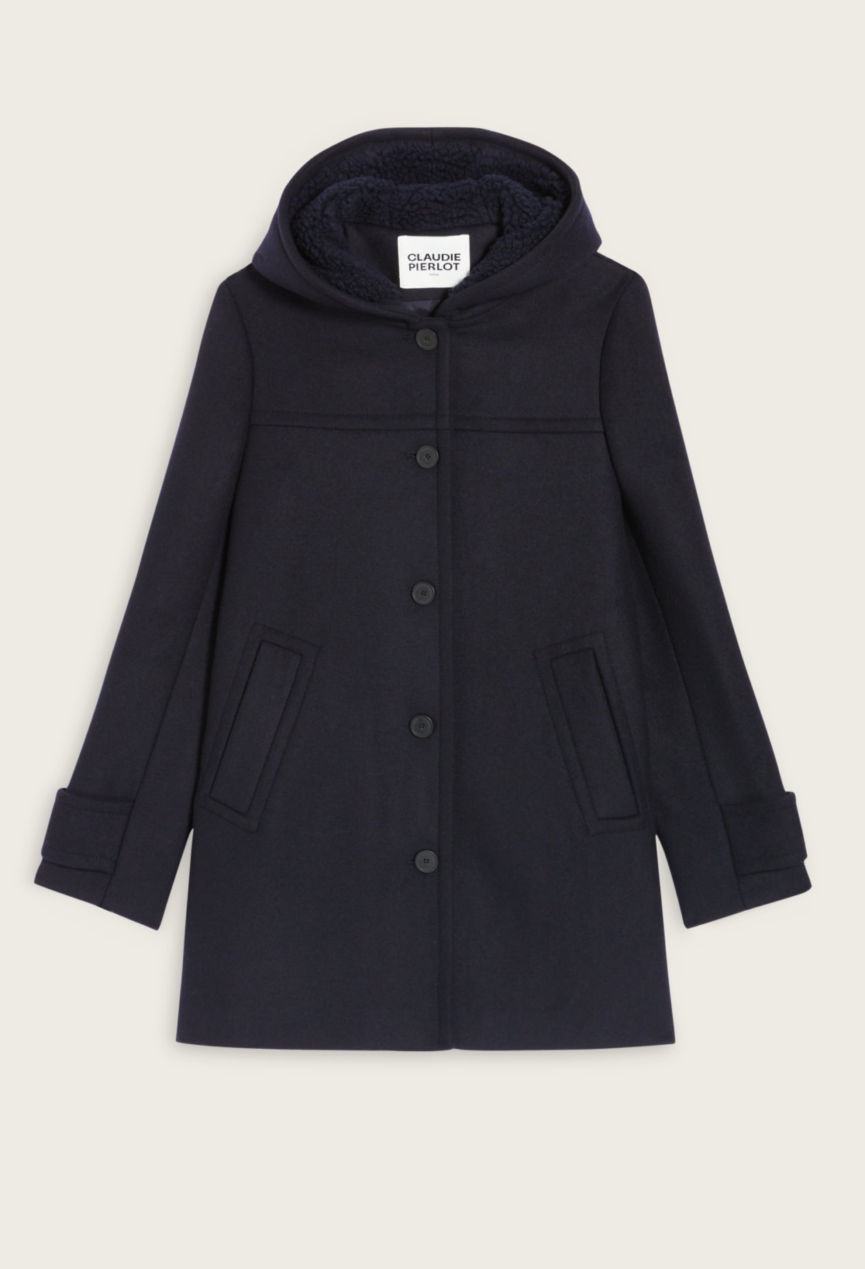 Manteau marine capuche laine melangee