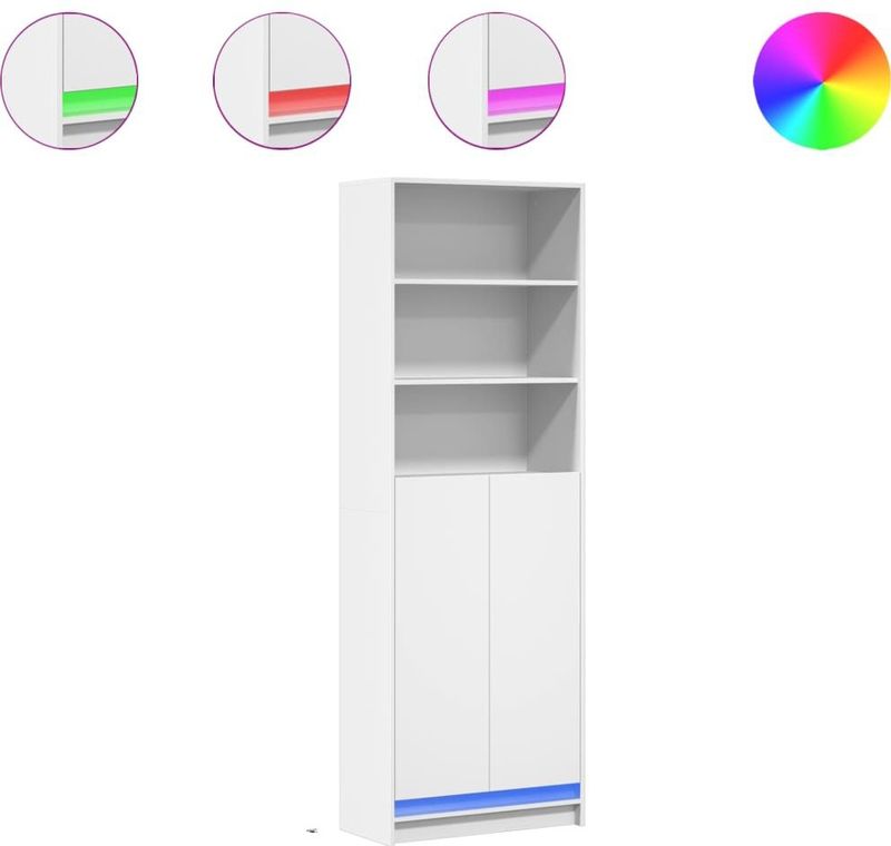 vidaXL Hoge Kast - Wit - Bewerkt Hout - Inclusief LED Verlichting