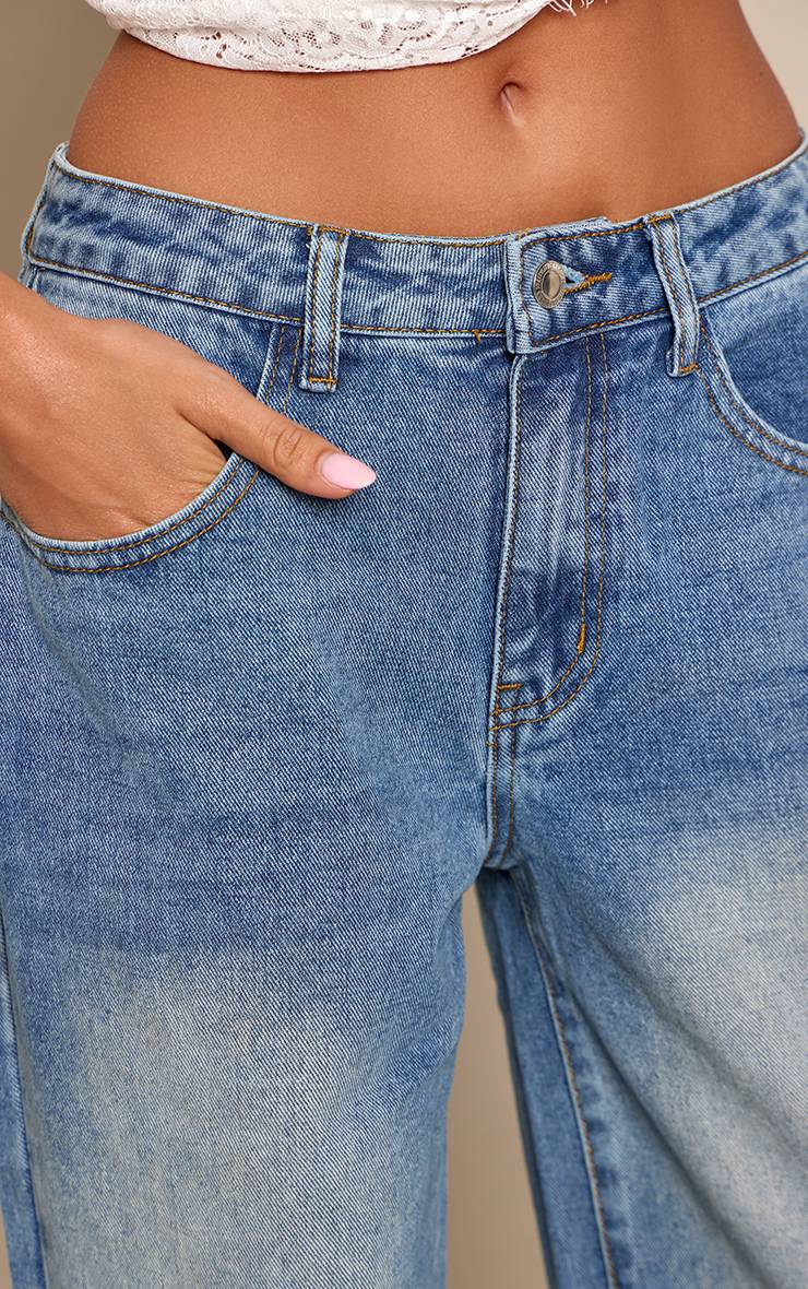 Mid Blue Wash Jean Taille Basse Coupe Large