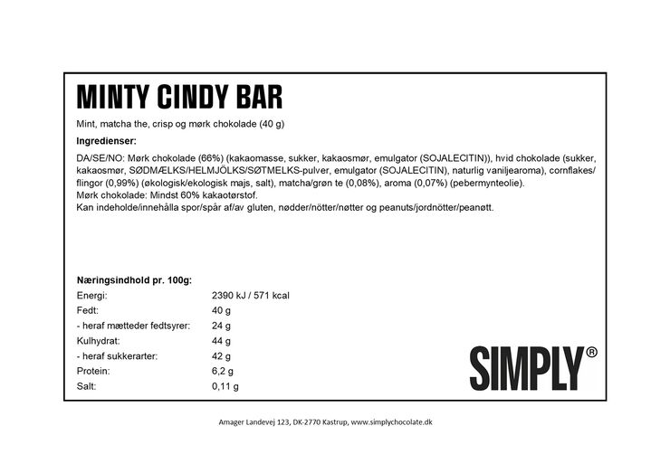 Simply Chocolate MINTY CINDY chokoladebar