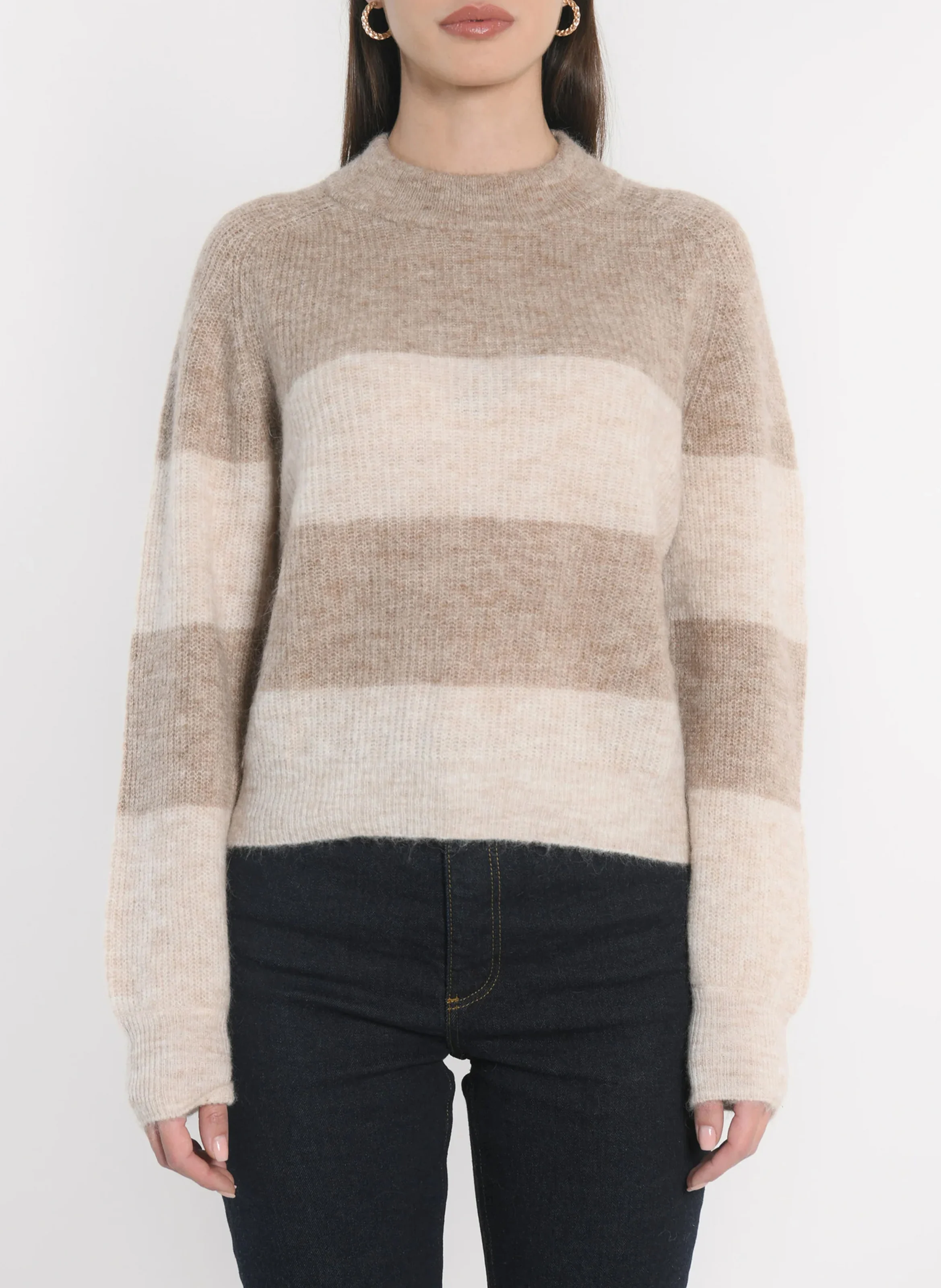 COLETTE - Pull col rond à rayures | Marron