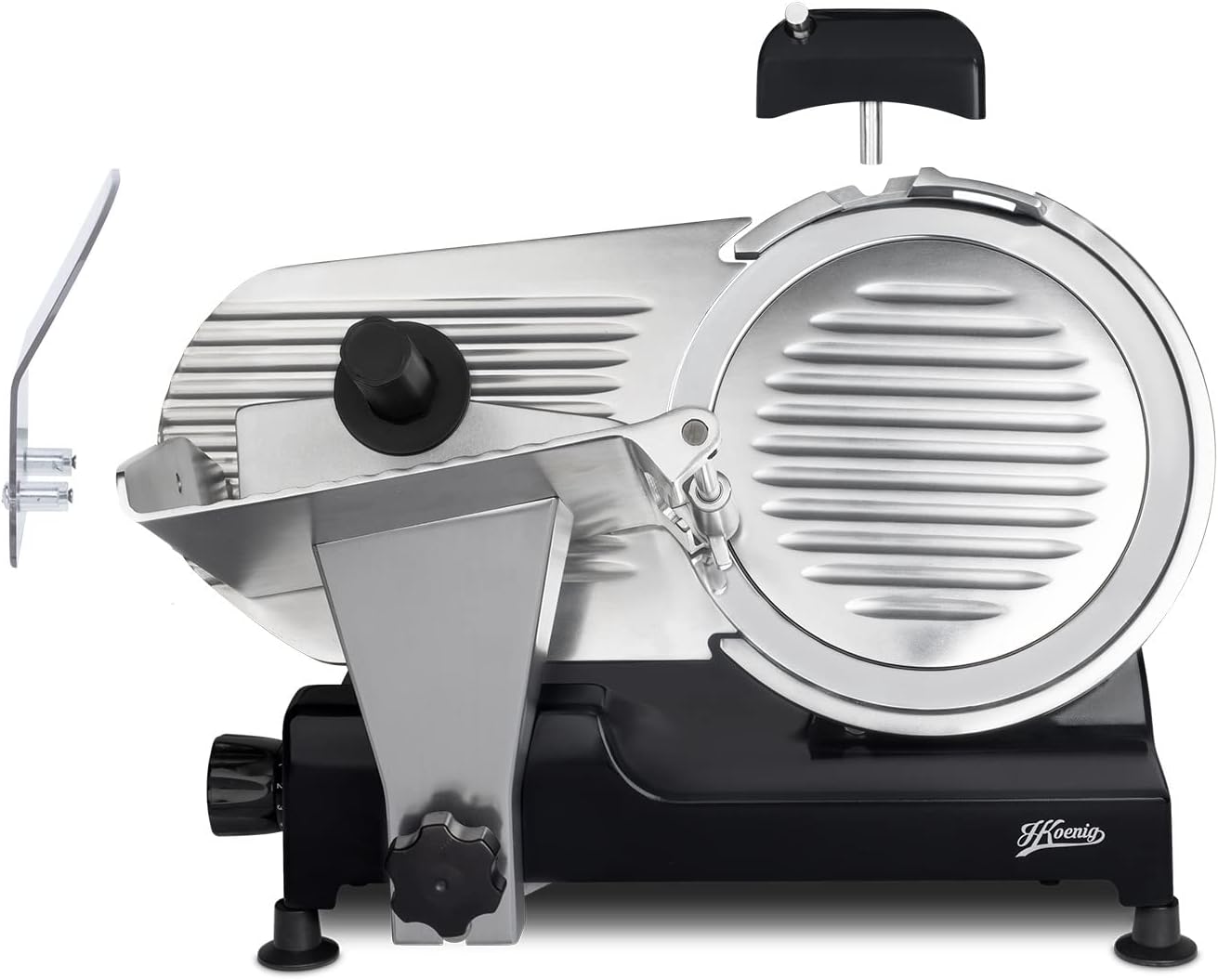 H.Koenig Trancheuse électrique à viande MSX254, charcuterie, professionnelle, précise,coupe 0-12 mm,lame 25 cm,aiguiseur intégré,large plateau,282 rpm, Rouge