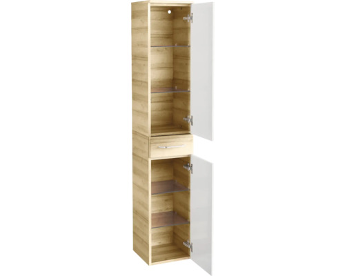 Hoge kast FACKELMANN Milano knoestig eiken wit 30 cm breed