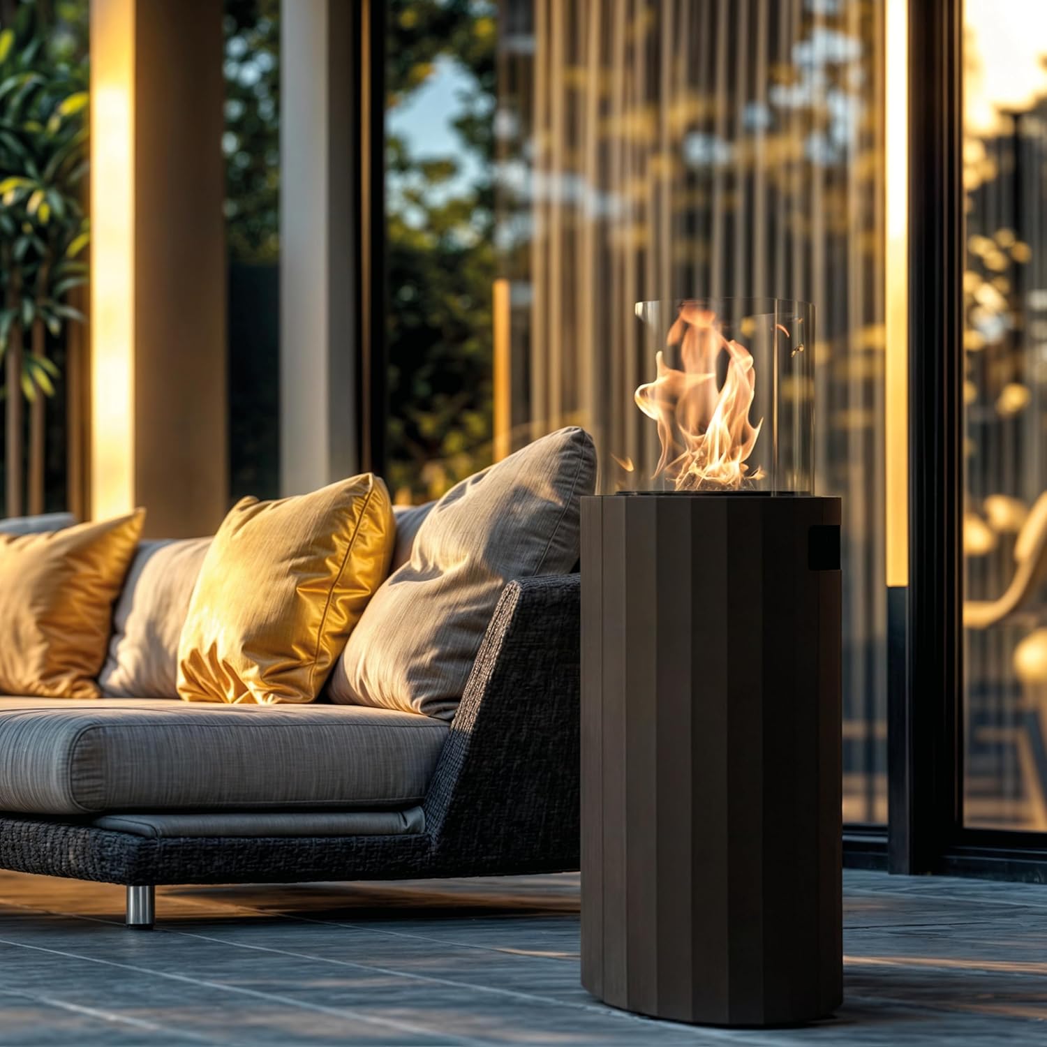 Planika BINO Outdoor-Gaskamin Tragbarer Terrassenheizer und Freistehender, Propan Heizpilz für Ihren Garten und Terrasse mit Schutzabdeckung