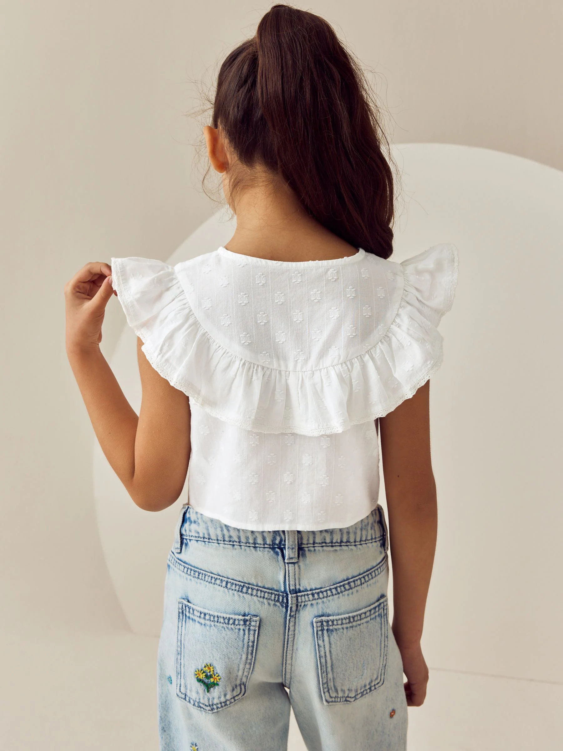 Wit - 100% katoenen blouse met strik aan de voorkant (3 - 16 jr)