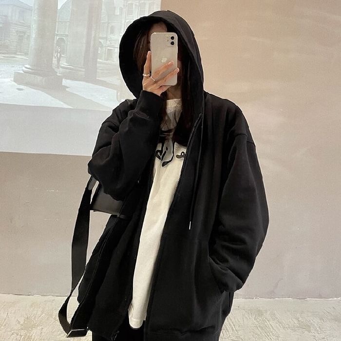 INEN - Effen oversized hoodie met rits